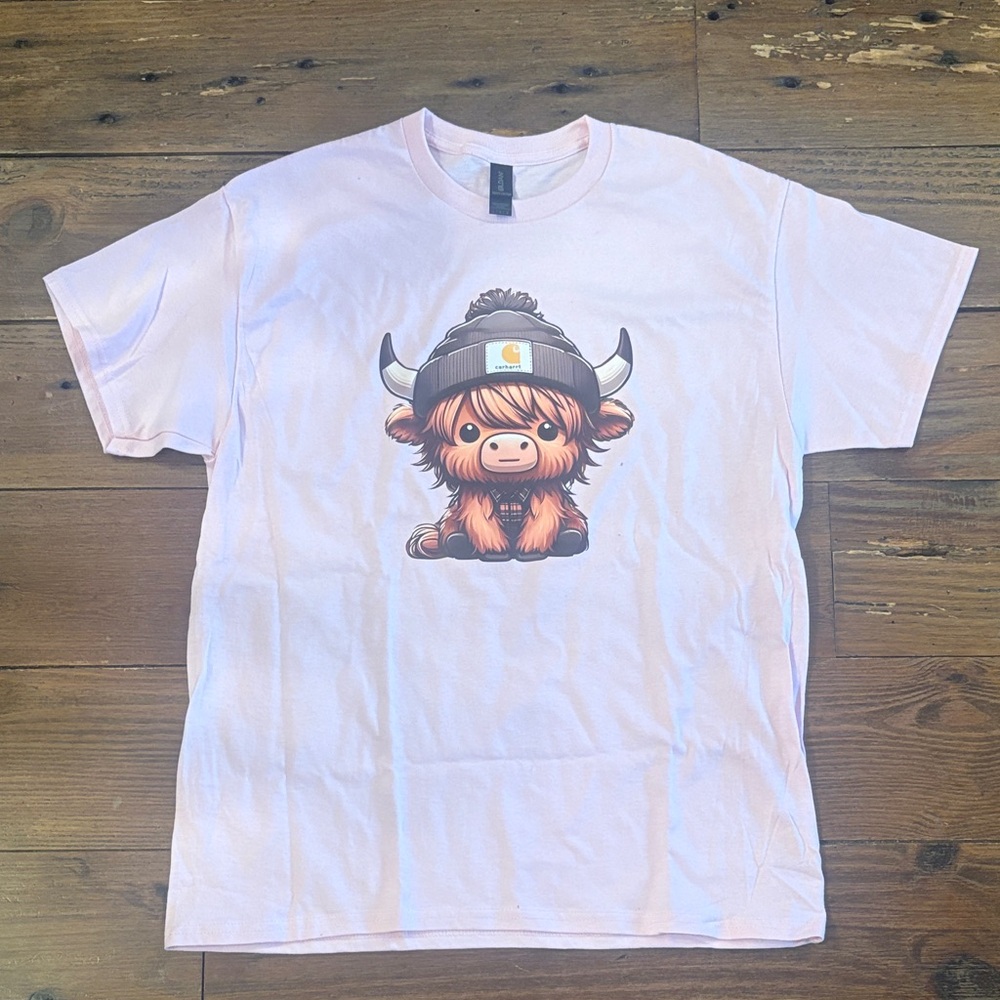 Gildan Pink Highland Cow Graphic Tee